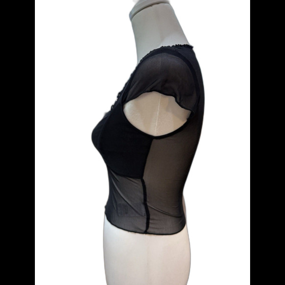 Edikted Black Sheer Mesh Lace Trim Bow Crop Top Y2K Coquette Core Size XS NWT - Picture 3 of 9